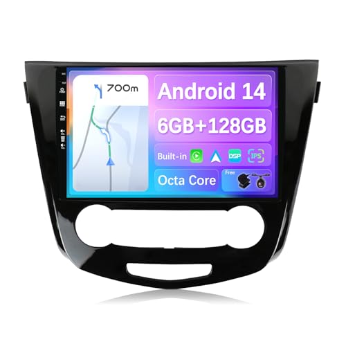 BXLIYER -[6G+128G]- Android 14 IPS 10.1 Zoll Autoradio für Nissan Qashqai J11 X-Trail Rouge (2014-2018) - Eingebaut Carplay/Android Auto - Kamera + MIC - 2 Din - Lenkradsteuerung DAB Fast-boot 360-CAM von BXLIYER