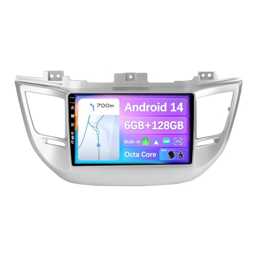 BXLIYER - [6G+128G] - Android 13 IPS Autoradio Passt für Hyundai Tucson (2014-2018) - Kabellos CarPlay/Android Auto/DSP - LED Kamera & MIC - 9 Zoll 2 Din - DAB Lenkradsteuerung Fast-Boot 360-Camera von BXLIYER