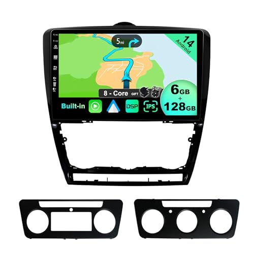 BXLIYER - [6G+128G] - Android 14 IPS Autoradio Passt für Skoda Octavia (2006-2014) - Kabellos CarPlay/Android Auto/DSP - LED Kamera & MIC - 10.1 Zoll 2 Din - DAB Lenkradsteuerung Fast-Boot 360-Camera von BXLIYER
