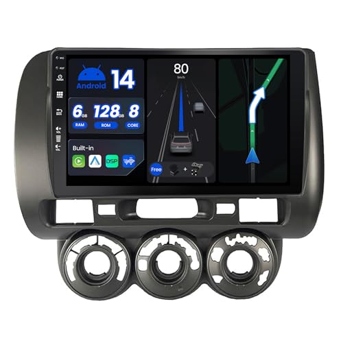 BXLIYER - [6G+128G] Android 14 Autoradio Passt für Honda Fit (2004-2007) / Honda Jazz (2001-2006) - Eingebaut DSP/Carplay/Android Auto - Kamera MIC KOSTENLOS 9 Zoll 2 Din Unterstützung 360-Kamera von BXLIYER