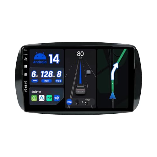 BXLIYER |6G+128G - Octa Core| Android 14 Autoradio für Mercedes-Benz Smart 453 Fortwo (2014-2020) - CarPlay Android Auto - Rückfahrkamera & MIC - 9 Zoll 2 Din - DAB Lenkradsteuerung Fast-Boot 360-CAM von BXLIYER
