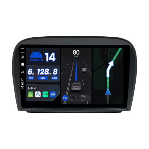 BXLIYER |6G+128G - Octa Core| Android 14 Autoradio für Mercedes SL R230 (2005-2012) - Kabellos CarPlay/Android Auto/DSP - Kamera & MIC - IPS 9 Zoll 2 Din - DAB Lenkradsteuerung 360-CAM Dual-Band WiFi von BXLIYER
