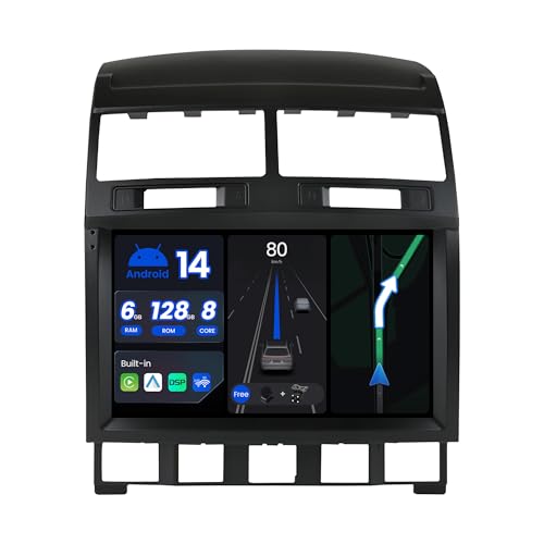 BXLIYER |6G+128G - Octa Core| Android 14 Autoradio für VW Touareg (2003-2010) - Kabellos CarPlay/Android Auto/DSP - Kamera & MIC - IPS 9 Zoll 2 Din - DAB Lenkradsteuerung 360-CAM Dual-Band WiFi DAB von BXLIYER