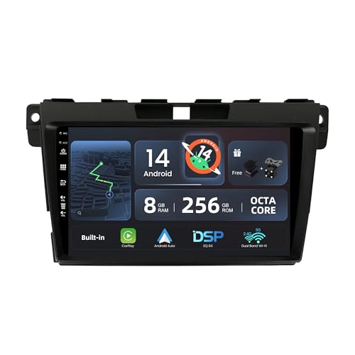 BXLIYER - [8G+256G, 8-Core] - Android 14 IPS Autoradio für Mazda CX-7 (2008-2015) - Kabellos CarPlay/Android Auto/DSP - LED Kamera & MIC - 9 Zoll 2 Din - DAB Lenkradsteuerung Fast-Boot 360-CAM WiFi von BXLIYER