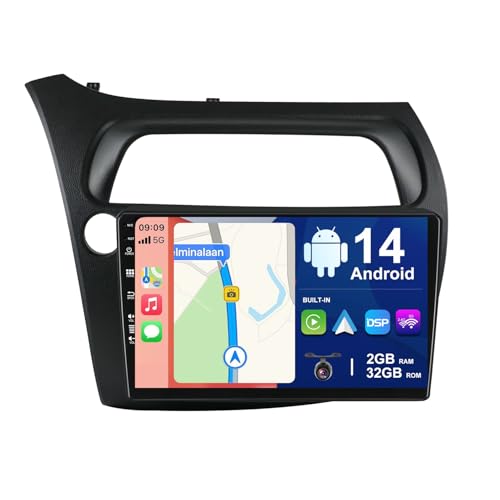 BXLIYER 9 Zoll Android 14 Autoradio für Honda Civic (2006-2012) - Rückfahrkamera KOSTENLOS - 2G+32G - 2 Din - DAB Lenkradsteuerung WiFi Carplay Android Auto DSP Split-Screen 4G Bluetooth von BXLIYER