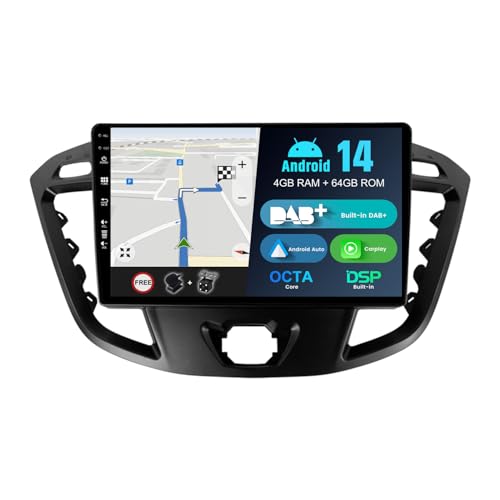 BXLIYER Android 14 IPS Autoradio - [Eingebaut DAB] - Passt für Ford Tourneo Transit Custom (2013-2021) - Kabellos Carplay/Android Auto - 4G+64G - Kamera + MIC - 9 Zoll 2 Din -SWC DSP Fast-boot 360-CAM von BXLIYER