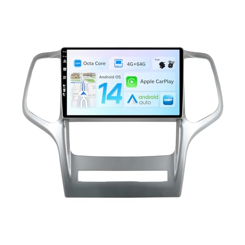 BXLIYER Android 14 IPS Autoradio Passt für Jeep Grand Cherokee WK2 (2008-2013) - 4G+64G - Eingebaut DSP/Carplay/Android Auto - Kamera + MIC - 9 Zoll 2 Din - Lenkradsteuerung DAB 360-Kamera Fast-Boot von BXLIYER