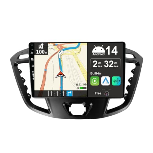 BXLIYER Android 14 IPS Autoradio für Ford Tourneo/Ford Transit Custom (2013-2021) - Eingebautes CarPlay Android Auto - KOSTENLOS Kamera - 2G+32G - 9 Zoll 2 Din - DAB Lenkradsteuerung Fast-Boot WiFi von BXLIYER
