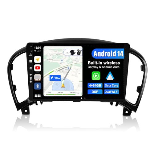 BXLIYER Android 14 IPS Autoradio für Nissan Juke J15 / YF15 Infiniti ESQ (2010-2019) - 4G+64G - Eingebaut DSP/Carplay/Android Auto - Kamera + MIC - 9 Zoll 2 Din -Lenkradsteuerung DAB 360-CAM Fast-boot von BXLIYER
