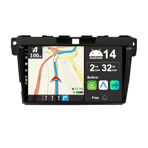 BXLIYER Android 14 Autoradio Passt für Mazda CX-7 (2008-2015) - Eingebautes CarPlay Android Auto - KOSTENLOS Rückfahrkamera - 2G+32G - IPS 9 Zoll 2 Din - DAB Lenkradsteuerung 4G WiFi Fast-Boot DSP von BXLIYER