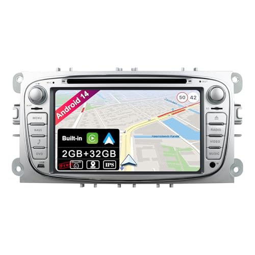 BXLIYER Android 13 Autoradio für Ford Focus/Mondeo/S-Max/C-Max/Galaxy - Eingebautes CarPlay Android Auto - MIC + Rückfahrkamera - 2G+32G - IPS 7 Zoll 2 Din - DAB Lenkradsteuerung Fast-Boot WiFi DSP von BXLIYER