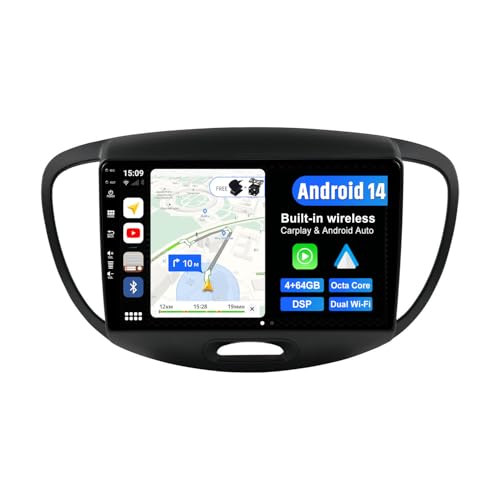 BXLIYER Android 14 IPS Autoradio Passt für Hyundai I10 (2007-2013) - 4G+64G - Eingebaut DSP/Carplay/Android Auto - LED Kamera + MIC - 9 Zoll 2 Din - Lenkradsteuerung WiFi DAB 360-Camera Fast-Boot AHD von BXLIYER