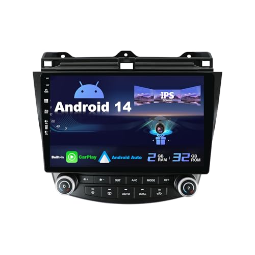 BXLIYER Android 14 IPS Autoradio für Honda Accord 7th (2002-2007) - Eingebaut CarPlay/Android Auto - Rückfahrkamera KOSTENLOS - 2G+32G - Lenkradsteuerung DAB Fast-Boot BT WiFi DSP - 2 Din 10.1 Zoll von BXLIYER