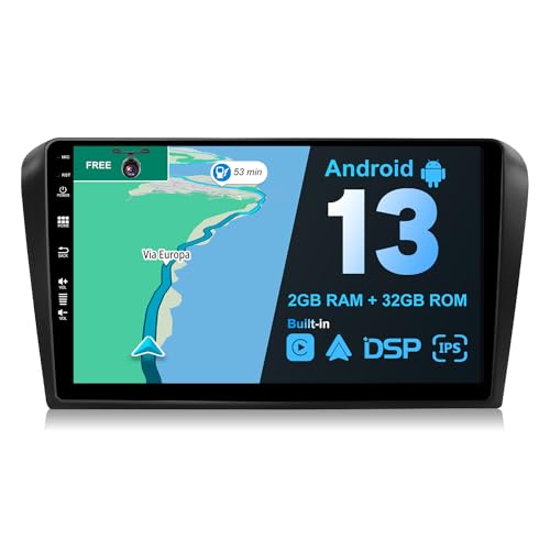 BXLIYER Android 13 IPS Autoradio für Mazda 3 (2006-2012) - Eingebautes CarPlay Android Auto - KOSTENLOS Rückfahrkamera - 2G+32G - 9 Zoll 2 Din - DSP DAB Lenkradsteuerung WiFi Fast-Boot 4G von BXLIYER