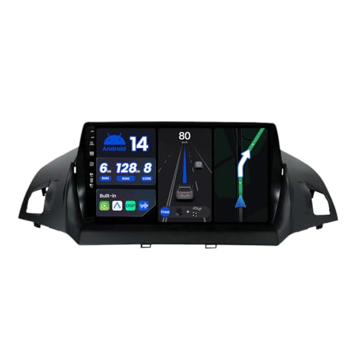 BXLIYER Android 14 - [6G+128G] - Autoradio Passt für Ford Kuga (2013-2018) - Kabellos Carplay + Android Auto - Kamera & MIC - IPS 9 Zoll 2 Din - 8 Core -DSP Lenkradsteuerung WiFi DAB Fast-boot 360-CAM von BXLIYER
