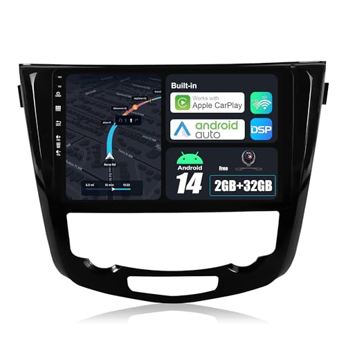 BXLIYER Android 14 Autoradio für Autoradio Für Nissan X-Trail Qashqai J11 Rouge(2014-2018) - Kabellos CarPlay Android Auto - Rückfahrkamera - 2G+32G - 10.1 Zoll 2 Din DAB Lenkradsteuerung DSP 2 Din von BXLIYER