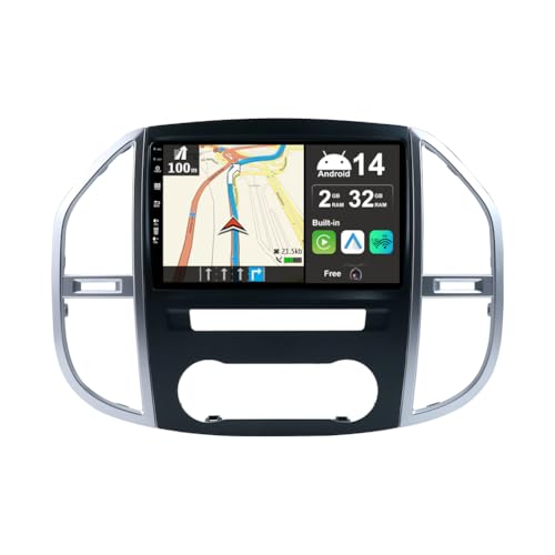 BXLIYER Android 14 Autoradio für Benz Vito 3 W447 (2014-2020) Sat NAV - Kabellos CarPlay Android Auto - Rückfahrkamera - 2G+32G - IPS 9 Zoll 2 Din - DAB Lenkradsteuerung Dual Band WiFi DSP Bluetooth von BXLIYER