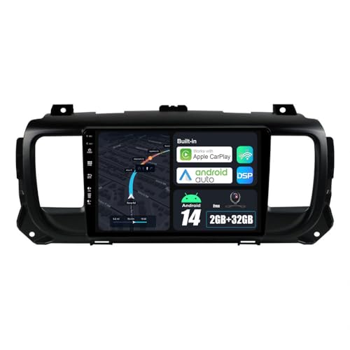 BXLIYER Android 14 Autoradio für Citroen Jumpy 3 / Peugeot Expert/Toyota Proace/Opel Vivaro (2016-2021) Sat NAV - Wireless CarPlay Android Auto - 2G+32G - IPS 9 Zoll 2 Din - DAB Lenkradsteuerung von BXLIYER