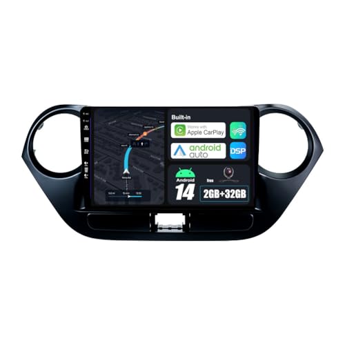 BXLIYER Android 14 Autoradio für Hyundai Grand I10 (2013-2018) Sat NAV - Kabellos CarPlay Android Auto - Rückfahrkamera - 2G+32G - IPS 9 Zoll 2 Din - DAB Lenkradsteuerung Dual Band WiFi DSP Bluetooth von BXLIYER