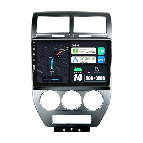 BXLIYER Android 14 Autoradio für Jeep Compass 1 MK (2006-2010) - Kabellos CarPlay Android Auto - Rückfahrkamera - 2G+32G - IPS 10.1 Zoll 2 Din DAB Lenkradsteuerung Dual-Band WiFi DSP Bluetooth 2 Din von BXLIYER