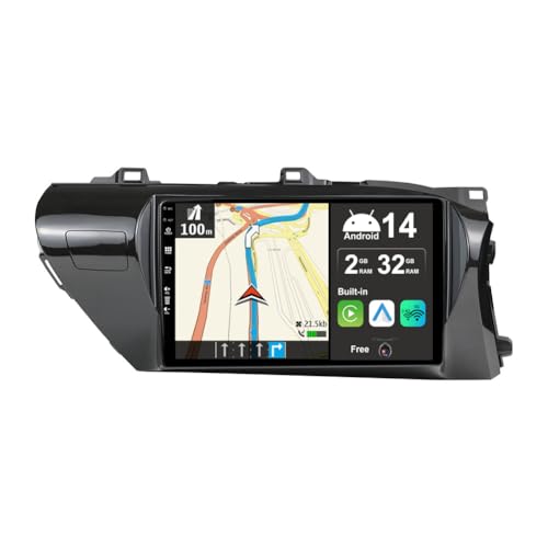 BXLIYER Android 14 Autoradio für Toyota Hilux (2015-2020) Sat NAV - Kabellos CarPlay Android Auto - Rückfahrkamera - 2G+32G - IPS 10.1 Zoll 2 Din - DAB Lenkradsteuerung Dual Band WiFi DSP Bluetooth von BXLIYER