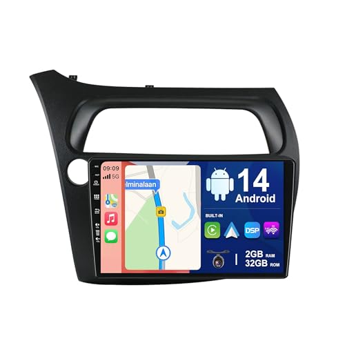 BXLIYER Android 14 IPS Autoradio Passt für Honda Civic (2006-2012) - Eingebautes CarPlay Android Auto - KOSTENLOS Rückfahrkamera - 2G+32G - 9 Zoll 2 Din - DSP DAB Lenkradsteuerung WiFi Fast-Boot von BXLIYER