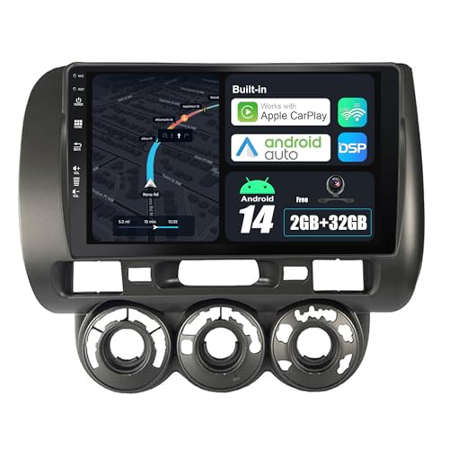 BXLIYER Android 14 IPS Autoradio Passt für Honda Fit (2004-2007) / Honda Jazz (2001-2006) - Eingebautes CarPlay Android Auto - KOSTENLOS Rückfahrkamera - 2G+32G - 9 Zoll 2 Din - Lenkradsteuerung von BXLIYER