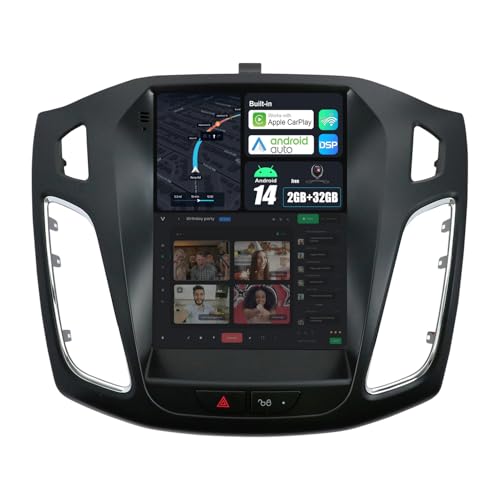 BXLIYER Android 14 IPS Autoradio für Ford Focus MK3 (2012-2017) GPS Navigation Radio - Eingebautes CarPlay Android Auto - Kamera + Canbus - 2G+32G - 9.7 Zoll 2 Din - DSP DAB Lenkradsteuerung WiFi Navi von BXLIYER