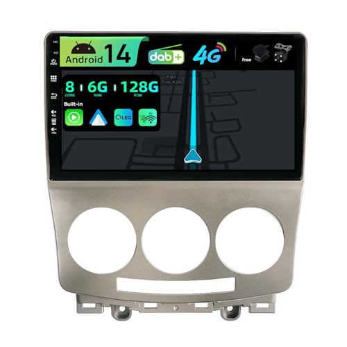 BXLIYER - [Eingebaut 4G DAB] - 6G+128G - Android 14 Autoradio für Mazda 5 (2005-2010) - Kabellos Carplay/Android Auto - Kamera + MIC - IPS 9 Zoll 2 Din - Lenkradsteuerung Fast-Boot 360-CAM HDMI DSP von BXLIYER