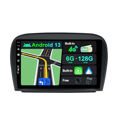 BXLIYER | Eingebaut 4G LTE DAB | Android 14 QLED Autoradio Radio für Mercedes SL R230 (2005-2012) | 6G+128G | CarPlay Android Auto | Kamera + MIC | WiFi Lenkradsteuerung BT | 9 Zoll Octa-Core von BXLIYER