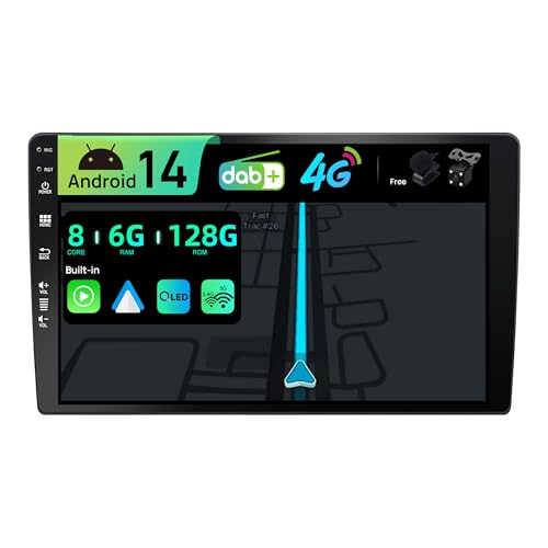 BXLIYER | Eingebaut 4G LTE DAB | Android 14 QLED Autoradio Radio mit GPS Navi| 6G+128G | CarPlay Android Auto | Kamera + MIC | WiFi Lenkradsteuerung BT | 9 Zoll Octa-Core Bluetooth DSP DAB+ Doppel Din von BXLIYER