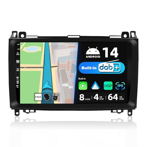 BXLIYER [Eingebaut DAB] Android 14 Autoradio für Benz W169 W245 B160 B170 B180 B200 W639 Vito Viano W906 Sprinter - Wireless Carplay/Android Auto - 4G+64G - Kamera + MIC - SWC 360-CAM IPS 9 Zoll 2 Din von BXLIYER