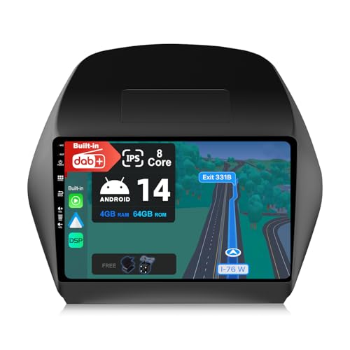 BXLIYER - [Eingebaut DAB] - Android 14 IPS Autoradio für Hyundai IX35 (2010-2017) - Kabellos Carplay/Android Auto - 4G+64G - LED Kamera + MIC - 10.1 Zoll 2 Din - SWC DSP WiFi Fast-Boot 360-Kamera von BXLIYER