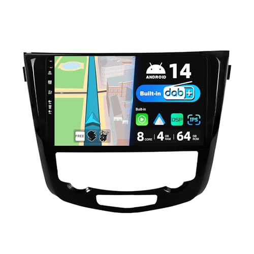 BXLIYER -[Eingebaut DAB]- Android 14 IPS Autoradio für Nissan X-Trail Qashqai J11 Rouge(2014-2018) - Kabellos Carplay/Android Auto - 4G+64G - Kamera + MIC - 10.1 Zoll 2 Din - SWC Fast-Boot 360-Kamera von BXLIYER