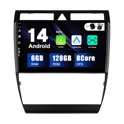 SXAUTO - 6G+128G - Android 14 IPS Autoradio für Audi A6 C5 S6 (1999-2004) / RS6 (2002-2006) GSP Radio Navi - Eingebaut Carplay Android Auto - Kamera + MIC - DAB Lenkradsteuerung 360-CAM - 2 Din 9 Zoll von BXLIYER