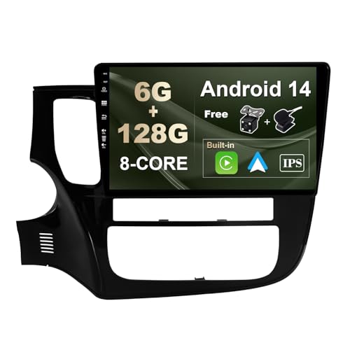 SXAUTO - 6G+128G - Android 14 IPS Autoradio für Mitsubishi Outlander (2012-2018) - Eingebaut Carplay/Android Auto/DSP - LED Kamera + MIC - DAB Lenkradsteuerung Fast-boot 360-CAM WIFI - 2 Din 10.1 Zoll von BXLIYER
