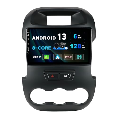 SXAUTO - 6G+128G - Android 13 IPS Autoradio für Ford Ranger (2011-2016) - Eingebaut Carplay/Android Auto/DSP - LED Kamera + MIC - DAB Lenkradsteuerung Fast-Boot 360-CAM WiFi - 2 Din 9 Zoll von BXLIYER