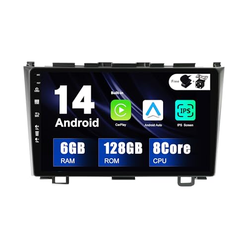 SXAUTO - 6G+128G - Android 14 IPS Autoradio für Honda CRV (2006-2011) - Eingebaut Carplay/Android Auto/DSP - LED Kamera + MIC - DAB Lenkradsteuerung Fast-Boot 360-CAM WiFi AHD - 2 Din 9 Zoll von BXLIYER