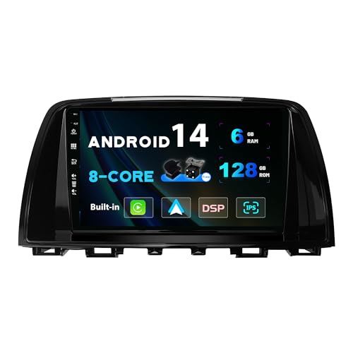 SXAUTO - 6G+128G - Android 14 IPS Autoradio für Mazda ATENZA Mazda 6 (2012-2015) - Eingebaut Carplay/Android Auto - LED Kamera + MIC - DAB Lenkradsteuerung Fast-Boot 360-CAM WiFi - 2 Din 9 Zoll von BXLIYER