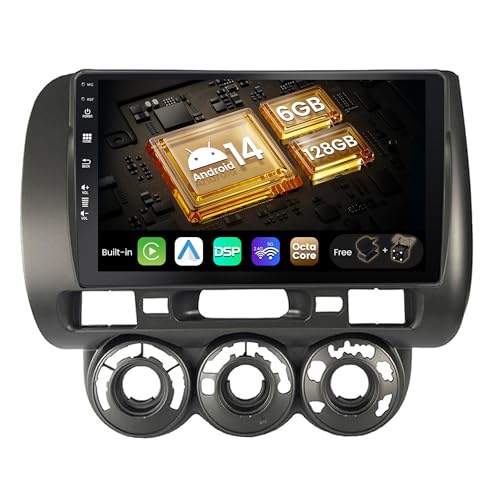 SXAUTO - 6G+128G - Android 14 IPS Autoradio für Honda Fit (2004-2007) / Honda Jazz (2001-2006) - Eingebaut Carplay/Android Auto/DSP - Kamera + MIC - Lenkradsteuerung Fast-Boot 360-CAM - 2 Din 9 Zoll von BXLIYER