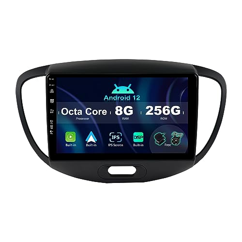 SXAUTO ¦ 8G+256G ¦ Android 12 IPS Autoradio für Hyundai I10 (2007-2013) - Eingebaut Carplay/Android Auto/DSP - LED Kamera + MIC - DAB Lenkradsteuerung Fast-Boot 360-CAM WiFi AHD - 2 Din 9 Zoll von BXLIYER