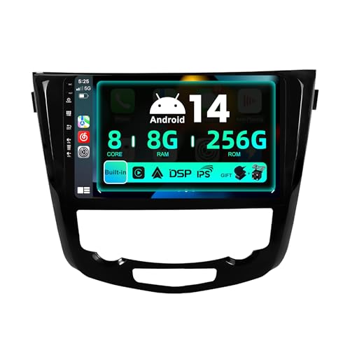 SXAUTO ¦ 8G+256G ¦ Android 14 IPS Autoradio für Nissan X-Trail Qashqai J11 Rouge(2014-2018) - Eingebaut Carplay/Android Auto - Kamera + MIC - DAB Lenkradsteuerung Fast-Boot 360-CAM - 2 Din 10.1 Zoll von BXLIYER