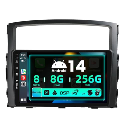 SXAUTO ¦8G+256G¦ Android 14 IPS Autoradio für Mitsubishi Pajero 4 V80 V90 (2006-2014) - Eingebaut Carplay/Android Auto/DSP - Kamera + MIC - DAB Lenkradsteuerung Fast-Boot 360-CAM WiFi - 2 Din 9 Zoll von BXLIYER
