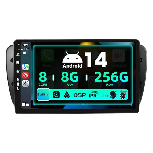 SXAUTO ¦ 8G+256G ¦ Android 13 IPS Autoradio für Seat Ibiza 6J (2009-2014) - Eingebaut Carplay/Android Auto/DSP - LED Kamera + MIC - DAB Lenkradsteuerung Fast-Boot 360-CAM AHD WiFi - 2 Din 9 Zoll von BXLIYER