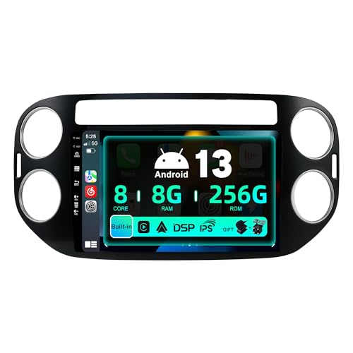 SXAUTO ¦8G+256G¦ Android 13 IPS Autoradio für VW Tiguan 1 NF (2006-2017) - Eingebaut Carplay/Android Auto/DSP - Kamera + MIC - DAB Lenkradsteuerung Fast-Boot 360-CAM WiFi AHD - 2 Din 9 Zoll - Schwarz von BXLIYER