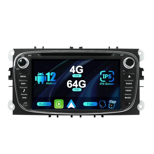 SXAUTO Android 12 Autoradio für Ford Focus/Mondeo/S-Max/C-Max/Galaxy - Eingebaut Carplay/Android Auto/DSP - LED Kamera + MIC - 4G+64G - DAB 360-CAM Lenkradsteuerung Fast-Boot WiFi - 2 Din IPS 7 Zoll von BXLIYER