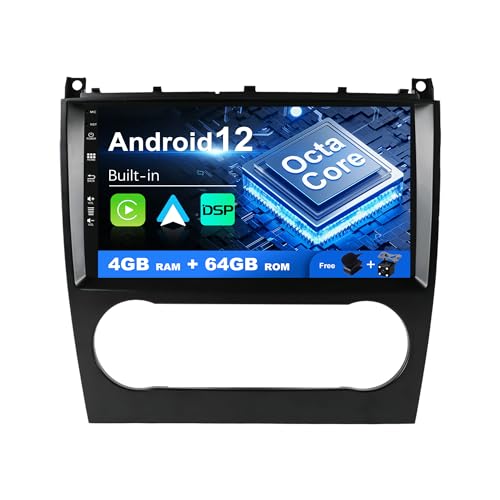 SXAUTO Android 12 IPS Autoradio für Benz C-Class W203 W209 C180 C200 CL203 C209 (2004-2007) - Eingebaut Carplay/Android Auto/DSP - LED Kamera + MIC - 4G+64G - DAB 360-CAM SWC Fast-Boot - 2 Din 9 Zoll von BXLIYER