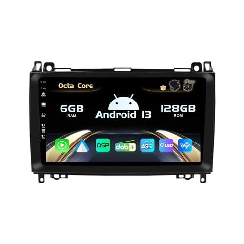 SXAUTO Android 13 -[Built-in 4G / DAB]- 6G+128G - Autoradio für Benz W169 W245 B160 B170 B180 B200 W639 Viano W906 Sprinter - Eingebaut Carplay/Android Auto - Kamera + MIC - 360-CAM SWC HDMI 2 Din 9” von BXLIYER