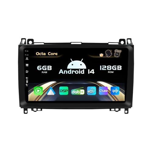 SXAUTO Android 14 -[Built-in 4G / DAB]- 6G+128G - Autoradio für Benz W169 W245 B160 B170 B180 B200 W639 Viano W906 Sprinter - Eingebaut Carplay/Android Auto - Kamera + MIC - 360-CAM SWC HDMI 2 Din 9” von BXLIYER