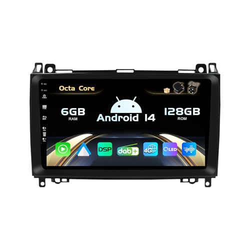 SXAUTO Android 13 -[Built-in 4G / DAB]- 6G+128G - Autoradio für Benz W169 W245 B160 B170 B180 B200 W639 Viano W906 Sprinter - Eingebaut Carplay/Android Auto - Kamera + MIC - 360-CAM SWC HDMI 2 Din 9” von BXLIYER